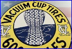 Vintage Vacuum Cup Tires Porcelain Sign, Service Station, Gasoline, Motor Oil