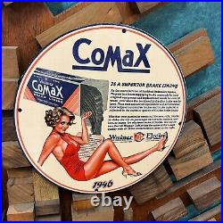 Vintage Wagner Comax Porcelain Gas Oil Brake Lining Auto Parts Tire Pump Sign Ad