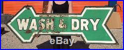 Vintage Wash and Dry Metal Sign National Tire Service Bracket Painted Arrow