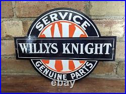 Vintage Willys Knight Parts & Service Porcelain Advertising Sign 12 X 9