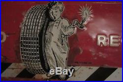 Vintage and Original Very Large Fisk Tires Sign, Tin, Date Coded 1957, Single S