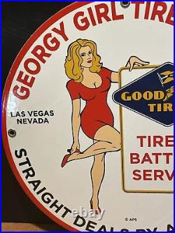 Vintage''good-year Tires'' Gas & Oil Pump Plate 12 Inches Porcelain Sign