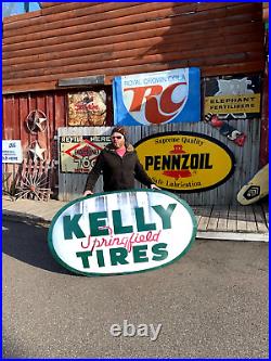 Vintage large Kelly Tires Metal Gasoline Gas Oil Sign 51 by 30 Oval bubble one