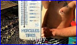 Vintage metal Hercules Tires gas Thermometer Sign great graphic Arlington Texas