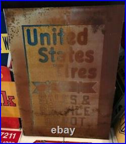 Vintage original gas oil car advertising sign US United States Tires flange ship