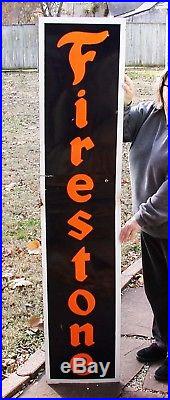 Vintage porcelain sign FIRESTONE tires gas oil 6 feet blue with orange lettering