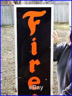 Vintage porcelain sign FIRESTONE tires gas oil 6 feet blue with orange lettering