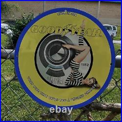Vintage1962 Goodyear''Tire That Gives You A Second Chance'' Porcelain Oil Sign
