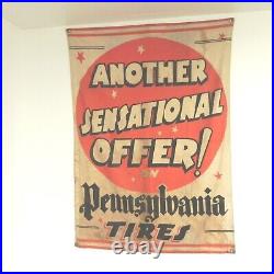 Vtg 1920s 1930s Pennsylvania Tire Canvas Banner Display Sign 47 X 30 Automobilia