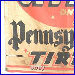 Vtg 1920s 1930s Pennsylvania Tire Canvas Banner Display Sign 47 X 30 Automobilia