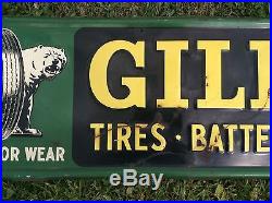 Vtg 1949 Gillette Tires Polar Bear Metal Tin Advertising Sign 73x 18 Rare