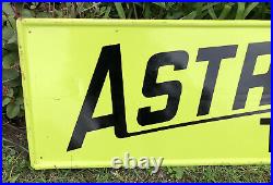 Vtg 1970 ASTROSTAR TIRES Horizontal Sign 60 Painted Tin Airplane Graphic Nice