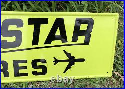 Vtg 1970 ASTROSTAR TIRES Horizontal Sign 60 Painted Tin Airplane Graphic Nice