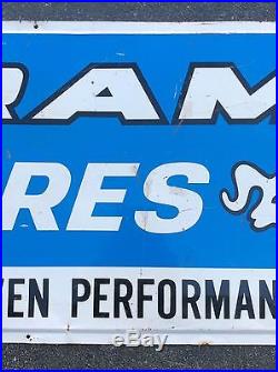 Vtg 1976 Ram Tires Tire Gas Station Oil Tin Metal Sign 48x24 Dodge Truck 70s