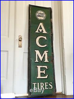Vtg Antique 1937 Gas Cities Service Oil Tin Metal Not Porcelain sign Acme Tires