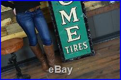 Vtg Antique 1940' Gas Cities Service Oil Tin Metal sign Acme Tires Rough Patina