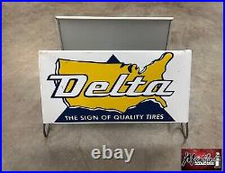Vtg DELTA Tire Display Stand Rack Sign Gas & Oil