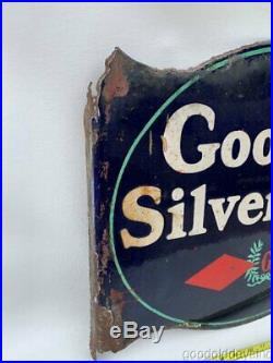 Vtg Double Sided Goodrich Silvertowns Porcelain Metal Flange Advertising Sign