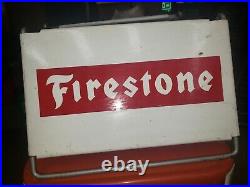 Vtg Firestone Metal Tire Display Stand Gas Oil Station porcelain Sign! #1
