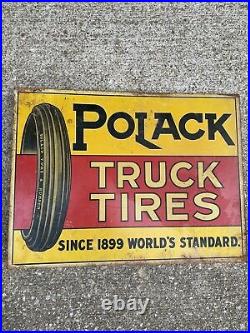 Vtg Flange Polack truck tire sign 2 sided 1920s M. C. A. Sign Co. Massillon Ohio