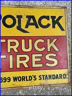 Vtg Flange Polack truck tire sign 2 sided 1920s M. C. A. Sign Co. Massillon Ohio