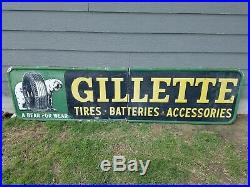 Vtg Gillette Tires Batteries Accessories A Bear For Wear Embossed Metal Sign