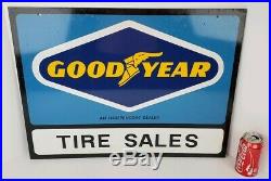 Vtg Goodyear Tire Sales Independent Dealer Double Sided Metal Sign with Bracket VG