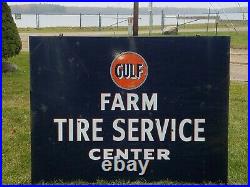 Vtg Gulf Oil Farm Tire Service Center Icebox Gas Station Advertising Sign Panel