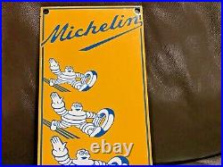 Vtg MICHELIN TIRES BIBENDUM MAN PORCELAIN GASOLINE OIL SERVICE STATION SIGN 19x6