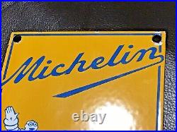 Vtg MICHELIN TIRES BIBENDUM MAN PORCELAIN GASOLINE OIL SERVICE STATION SIGN 19x6