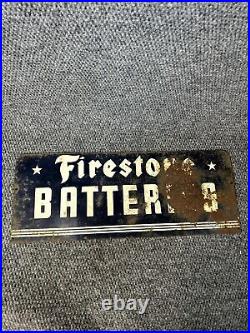 Vtg Original Firestone Batteries Display Advertising Metal 2 Sided Sign Black