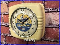 Vtg Telechron Goodyear Tires-old Gas Station Advertising Display Wall Clock Sign