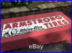Vtg armstrong tires rhino flex sign metal Gas Station Oil Rare Large Display