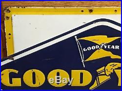 WOW ORIGINAL 1954 GOODYEAR TIRE & BATTERY SERVICE Sign EMBOSSED Gas Oil Vintage