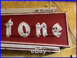WOW Vintage FIRESTONE Embossed BOWTIE Painted NEON Sign Gas Oil Mancave Tire OLD