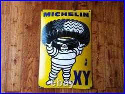 XL Vintage Michelin Xy Porcelain Sign Truck Tires Station Bibendum Advertising